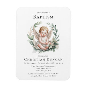 Watercolor Angel Wings Baptism Invite Magnet