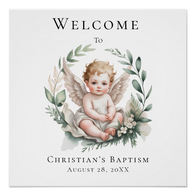 Watercolor Angel Wings Baptism Welcome Sign (Front)