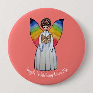 Watercolor Angel With Rainbow Wings Reading A Book 10 Cm Round Badge