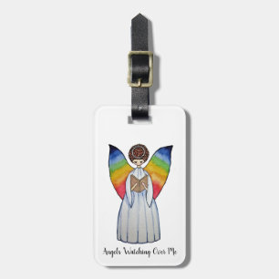 Watercolor Angel With Rainbow Wings Reading A Book Luggage Tag