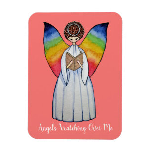 Watercolor Angel With Rainbow Wings Reading A Book Magnet