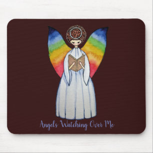 Watercolor Angel With Rainbow Wings Reading A Book Mouse Mat