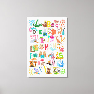 Watercolor Animal Alphabet Adorable Educational Canvas Print