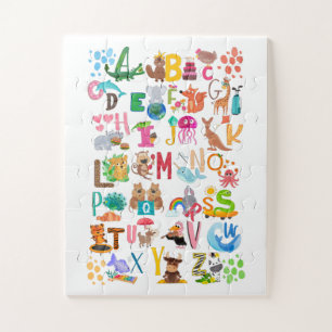 Watercolor Animal Alphabet Adorable Educational Jigsaw Puzzle