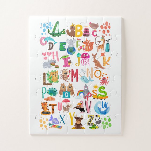 Watercolor Animal Alphabet Adorable Educational Jigsaw Puzzle (Vertical)