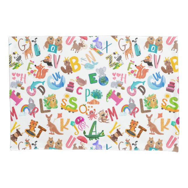 Watercolor Animal Alphabet Cute Kids Pillowcase (Front)