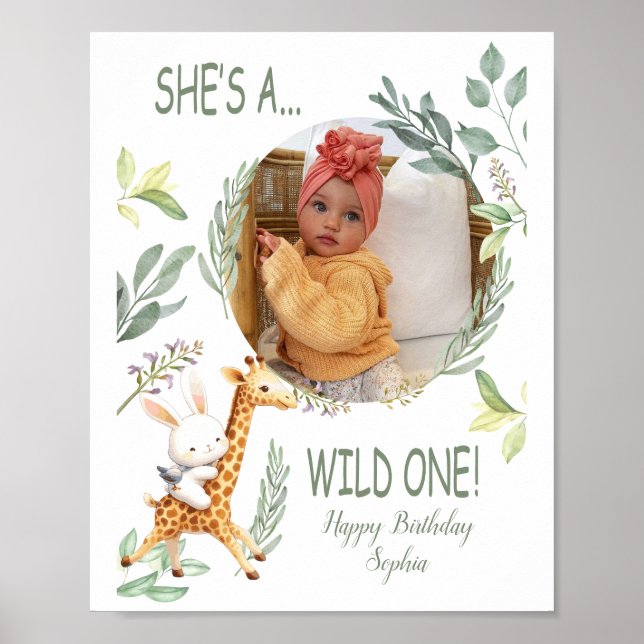 watercolor Animal baby girl first birthday minimal Poster (Front)