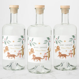 Watercolor animal Baby shower Liquor Bottle Label