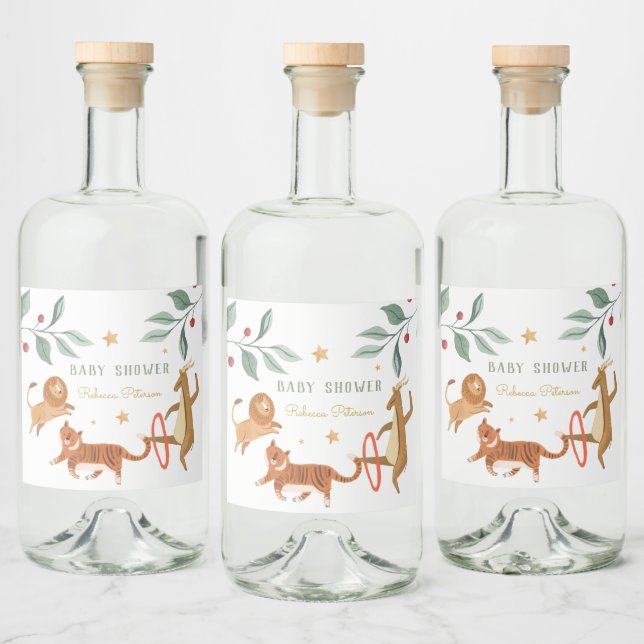 Watercolor animal Baby shower Liquor Bottle Label (Bottles)