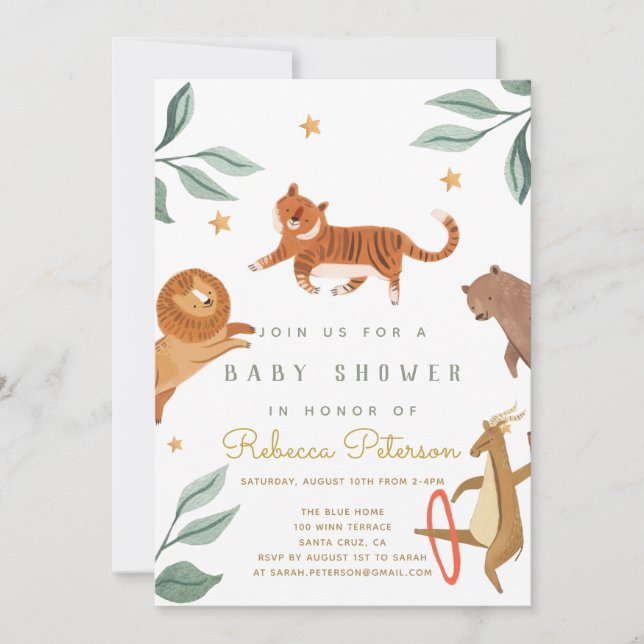 Watercolor animal greenery Baby Shower invitation (Front)