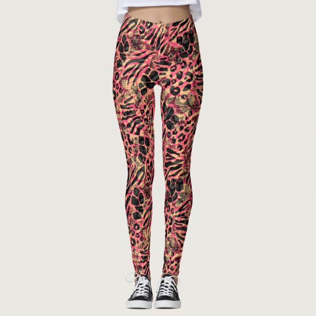 Watercolor Animal Safari Print Leggings (Front)