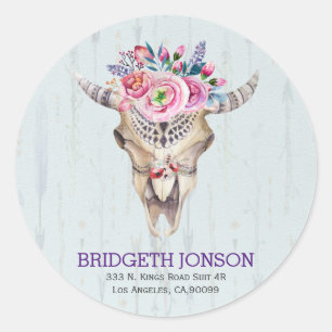 Watercolor Animal Skull Classic Round Sticker