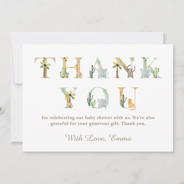 Watercolor Animals Baby Shower Thank you card (Front)