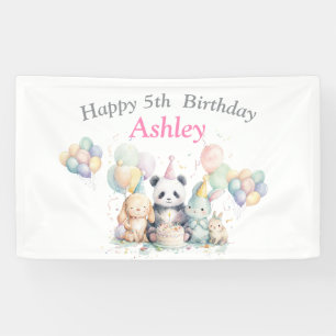 Watercolor Animals & Balloon Birthday Party Banner Banner