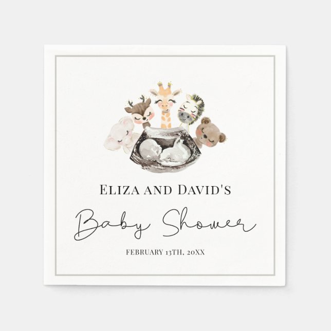 Watercolor Animals Faux Modern Gold Baby Shower  Napkin (Front)