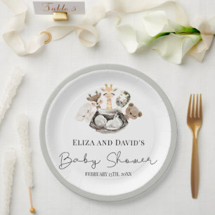 Watercolor Animals Faux Modern Gold Baby Shower Paper Plate