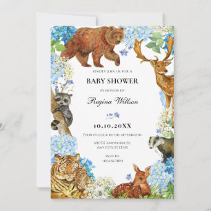 Watercolor Animals Floral wildlife baby shower Invitation