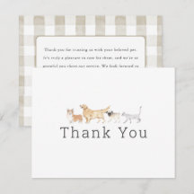 Watercolor Animals Pet Sitter Dog Walker Thank You