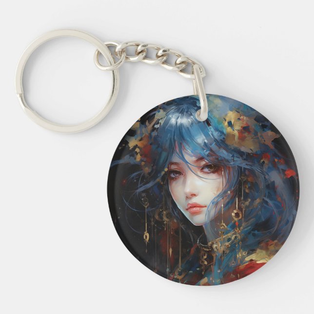 Watercolor Anime Princess Key Ring (Front)