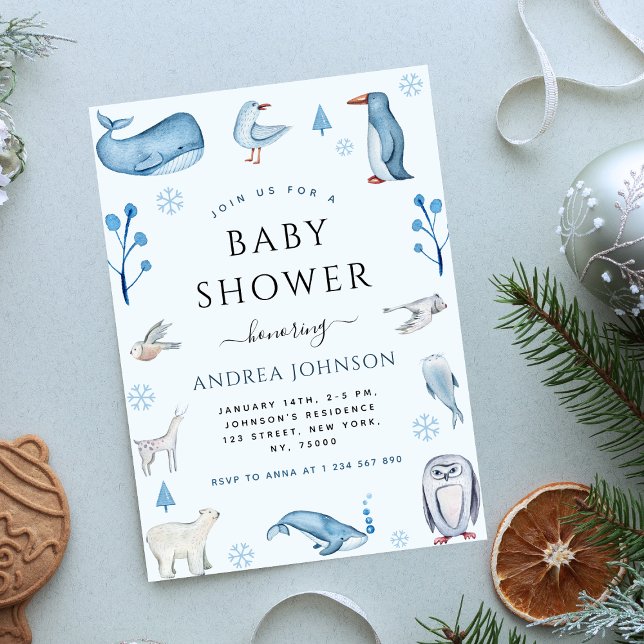 Watercolor Antarctic Animals Winter Baby Shower Invitation (Creator Uploaded)