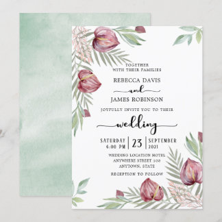 Watercolor Anthurium Floral Wedding Invitation