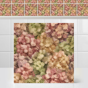 Watercolor Antique Hydrangea Bloom Floral Pattern Tile