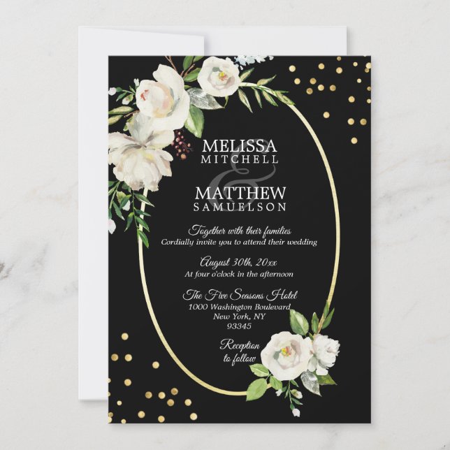 Watercolor Antique White Floral Wreath WEDDING Invitation (Front)