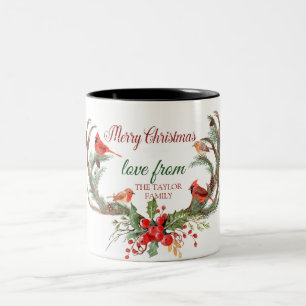 Watercolor Antler Reindeer Cardinal Christmas Two-Tone Coffee Mug