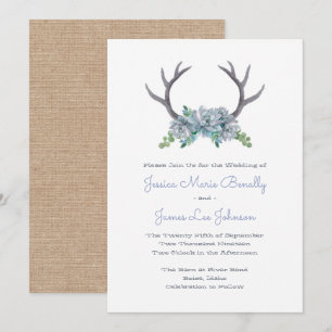 Watercolor Antlers and Echeveria Country Wedding Invitation