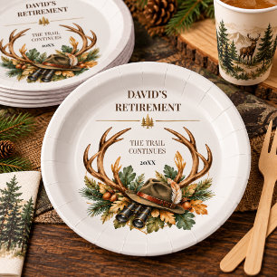 Watercolor Antlers Hunter Retirement Party Paper Plate