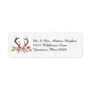 Watercolor Antlers Wildflowers Faux Bois Address