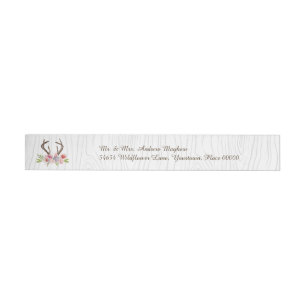 Watercolor Antlers Wildflowers Faux Bois Address Wraparound Address Label
