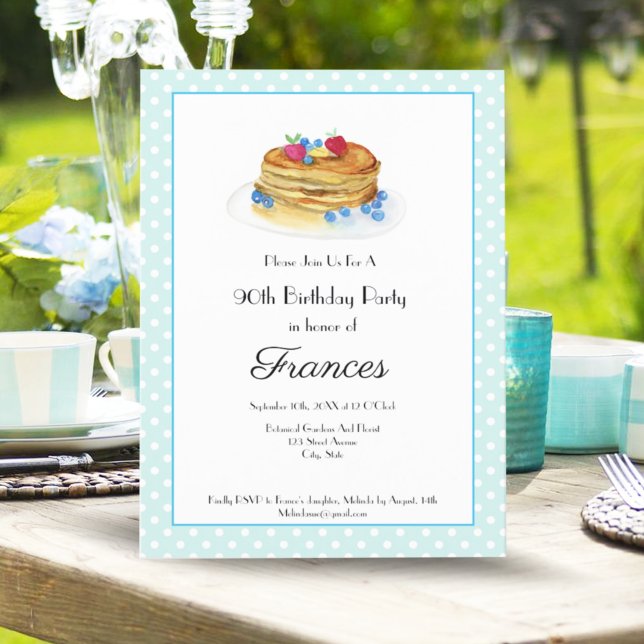Watercolor Any Age Birthday Pancake Party Invitation (Personalize with a Click: Easily Customize Your Invitations and Make Them Truly Yours!)