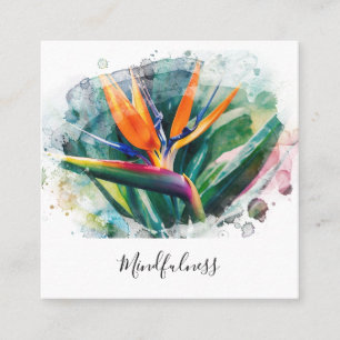 *~* Watercolor AP10 Flower Bird of Paradise QR 2 Square Business Card