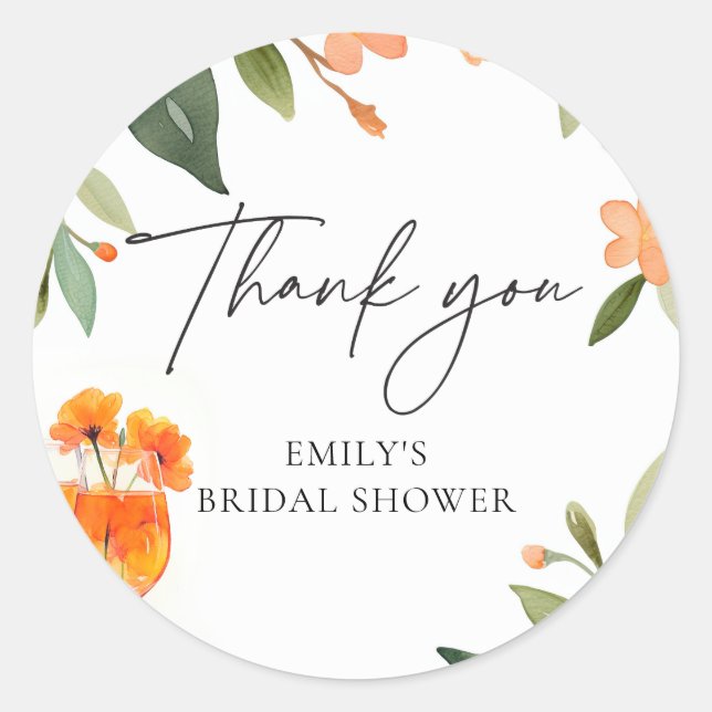 Watercolor Aperol Spritz Bridal Shower Classic Round Sticker (Front)