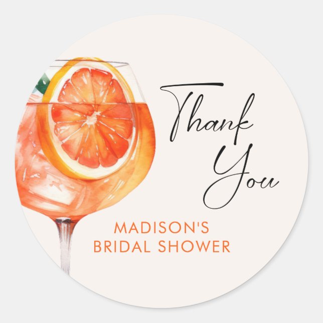 Watercolor Aperol Spritz Bridal Shower Classic Round Sticker (Front)