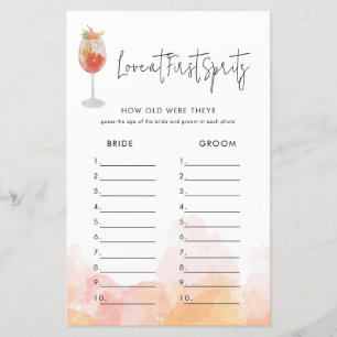 Watercolor Aperol Spritz Bridal Shower Game