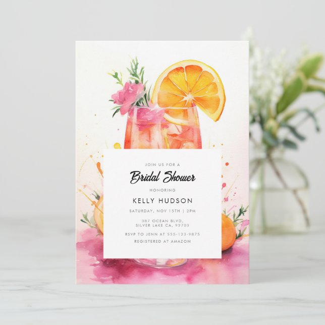 Watercolor Aperol Spritz Bridal Shower Invitation (Standing Front)