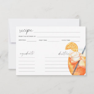 Watercolor aperol spritz cocktail - recipe card