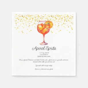 Watercolor Aperol Spritz Custom Cocktail Recipe Napkin