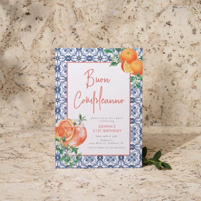 Watercolor Aperol Spritz Italian Birthday Invitation (Creator Uploaded)