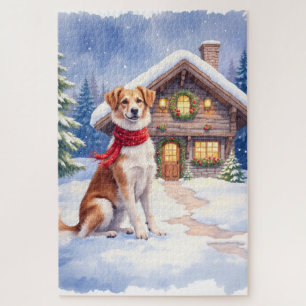 Watercolor Appenzeller Sennenhund Alpine Chalet Jigsaw Puzzle