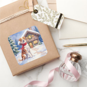 Watercolor Appenzeller Sennenhund Alpine Chalet Square Sticker