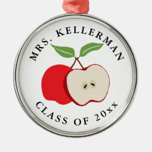 Watercolor Apple Add Teacher's Name and Year Metal Tree Decoration