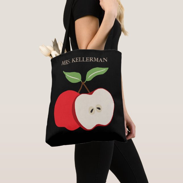 Watercolor Apple Add Teacher's Name Tote Bag (Close Up)