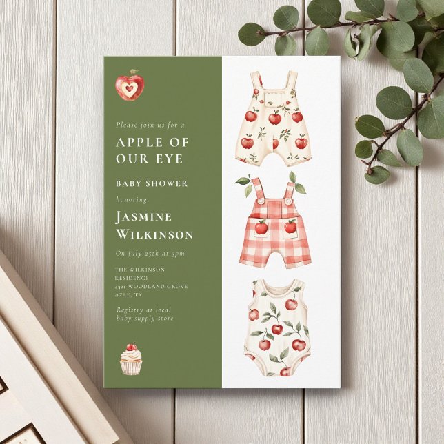 Watercolor Apple Baby Shower Green and Red Outfit  Invitation (Creator Uploaded)