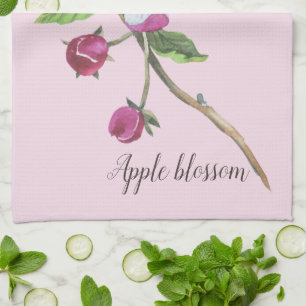 Watercolor Apple Blossom Botanical   Tea Towel