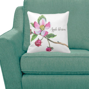 Watercolor Apple Blossom Floral Cushion