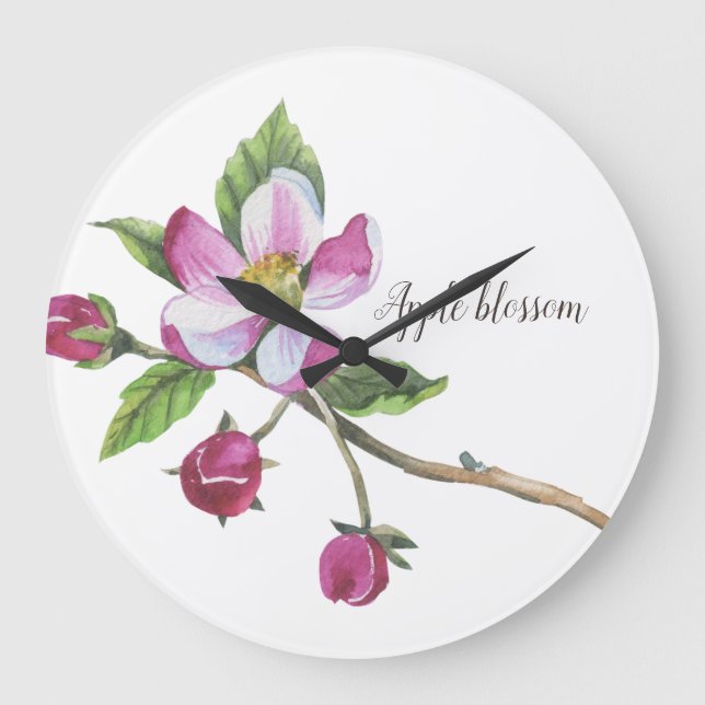 Watercolor Apple Blossom Large Clock (Front)