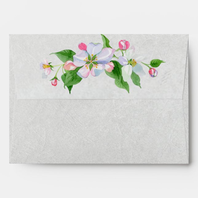 watercolor apple blossom on creased paper envelope (Back (Top Flap))
